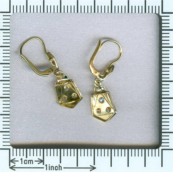 Two tone gold pendent diamond Art Deco earrings